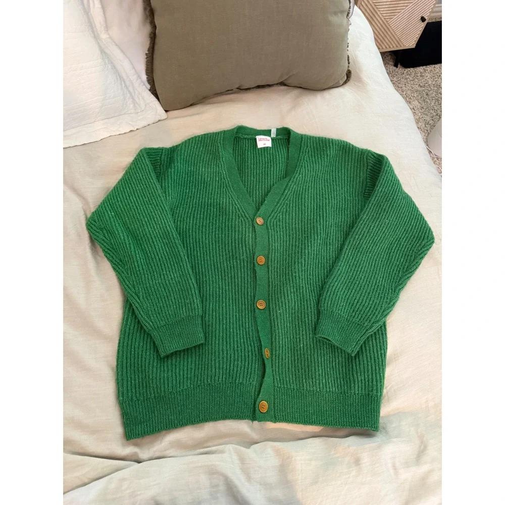H&M Green Ribbed Button-Up Cardigan - Picture 1 of 7